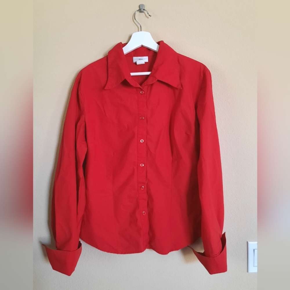 Vintage 1002 Red Button-Up Shirt Cotton Made In USA Classic Elegant Timeless